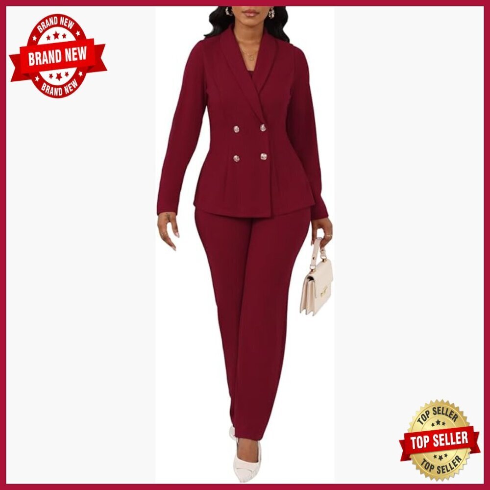 Long Sleeve Blazer Pant Suit Set Business Casual Office Outfit Medium